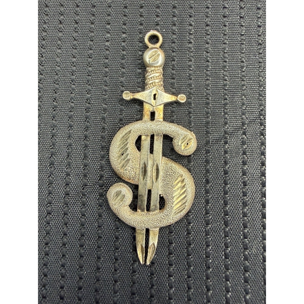 Vintage 1 OF A KIND 925 Sterling Silver Diamond Cut Dollar Sign Sword